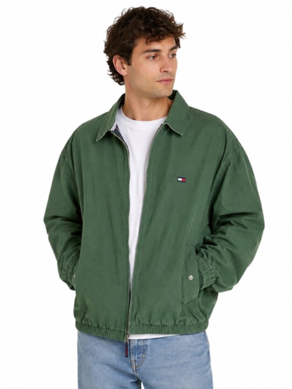 Tommy Hilfiger Vintage Green Harrington Jacket Men’s XL Flag Logo